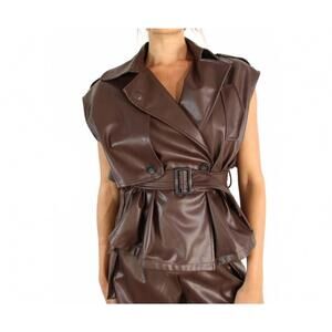 NEW MULLA veronica faux leather top in chocolate brown